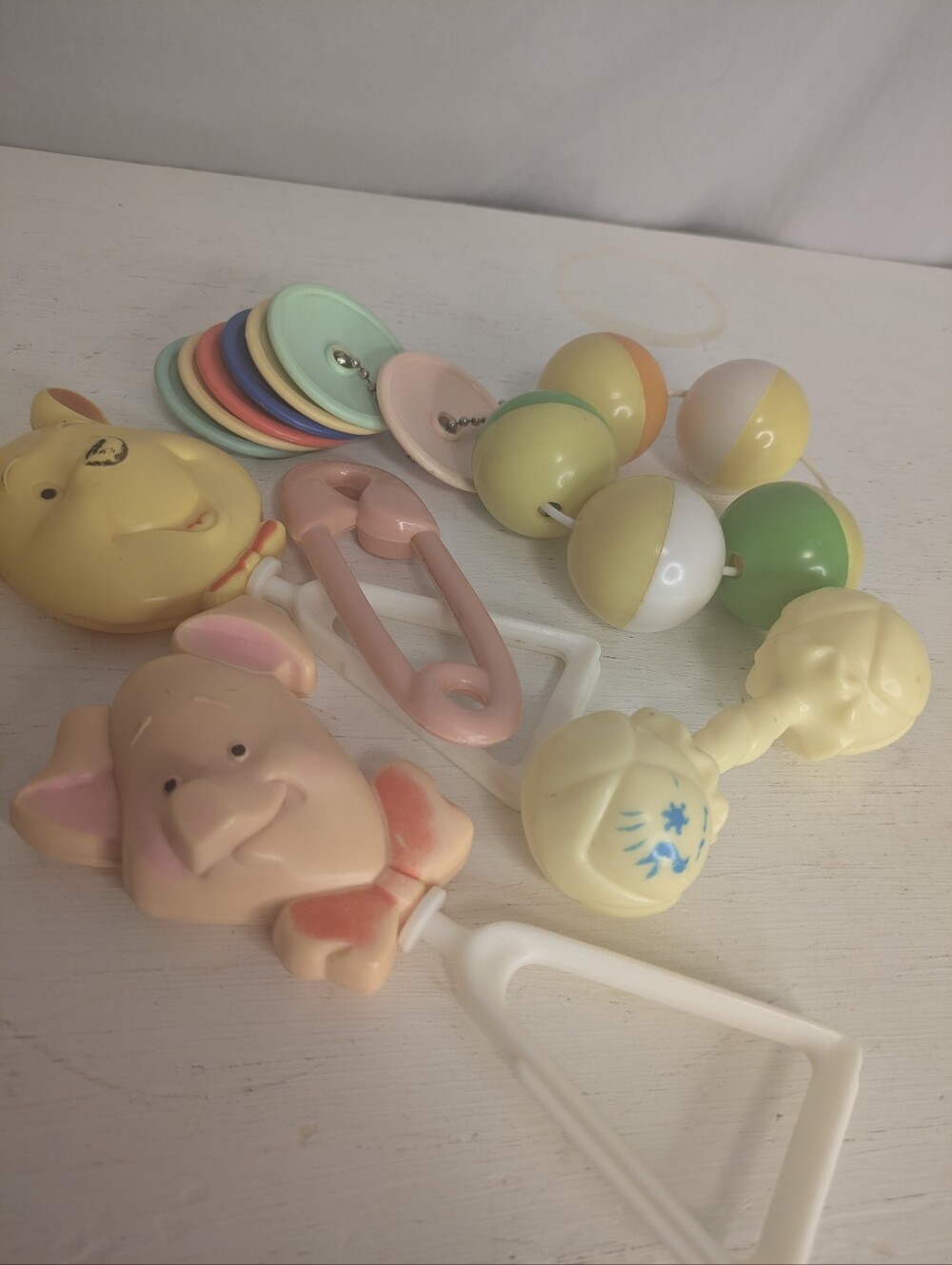 Vintage Mid Century Lot Of Baby Rattles Disney Winnie The Pooh Piglet 6 Pieces
